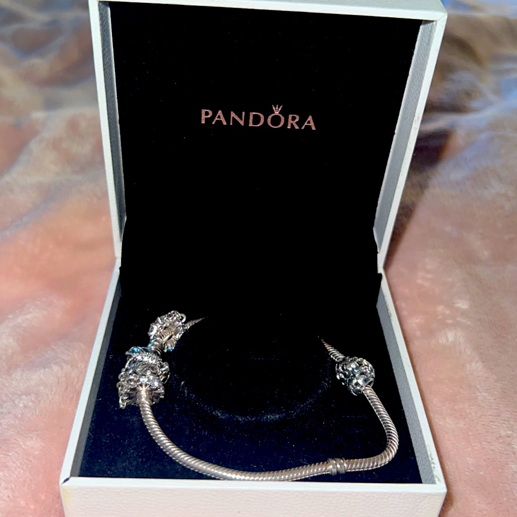 Pandora Bracelet With Clips And Heart Charm And Butterfly Clip